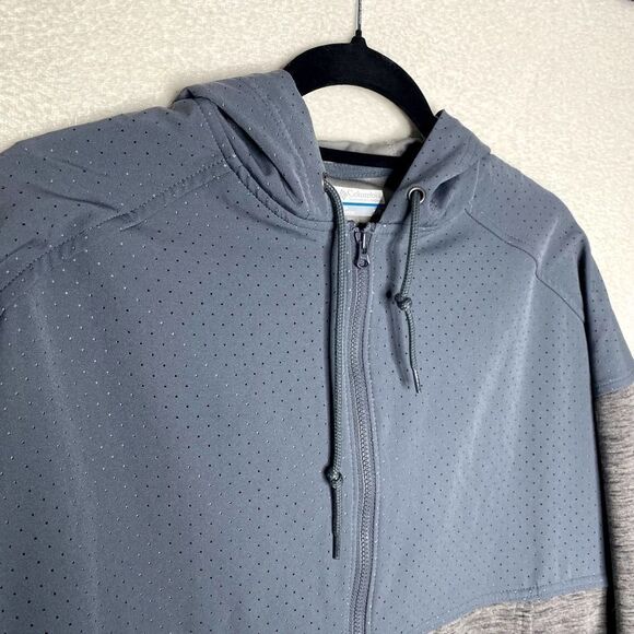 Columbia Colorblock Full Zip Athletic Perforated Hoodie Jacket Blue Gray Small - Picture 3 of 11